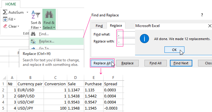 change the commas to dots in excel for mac 2007